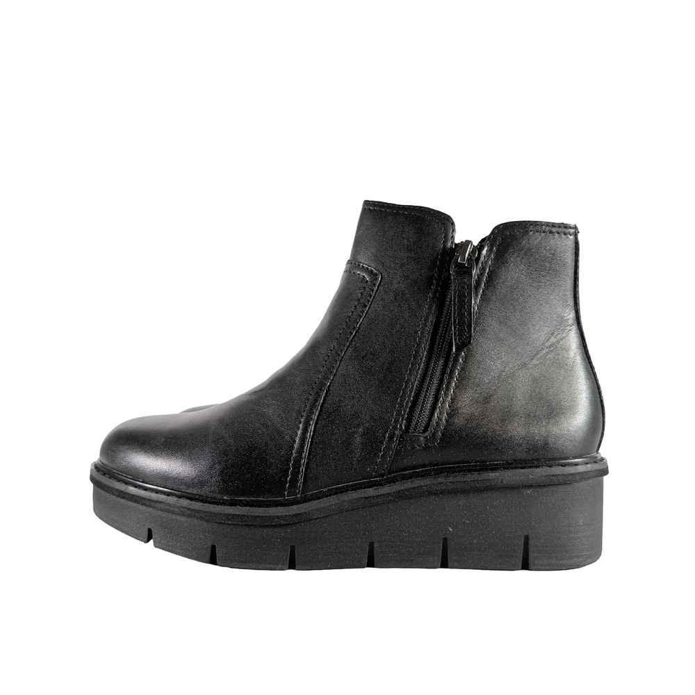 Clarks Airabell Zip Black Leather Waterproof Wedge Ankle Boots 6.5M DR6086